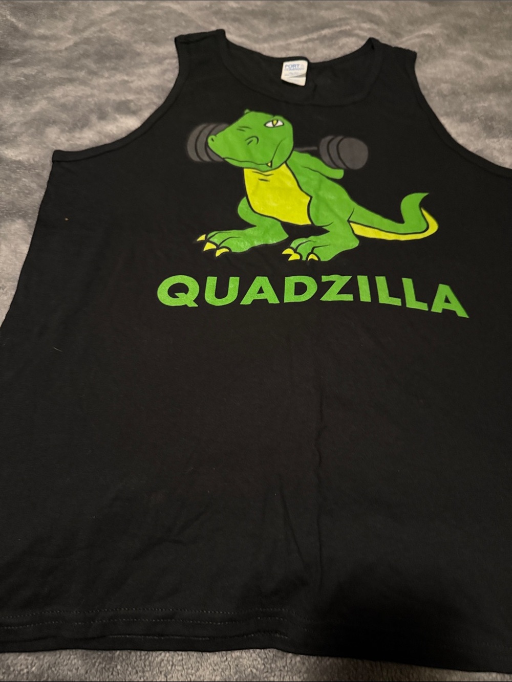 Port and Company Black Tank Top with Green & Yellow QuadZilla Graphic